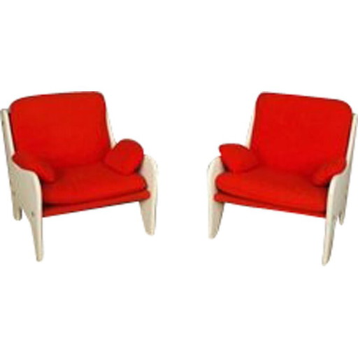 Paar vintage rode fauteuils, 1970