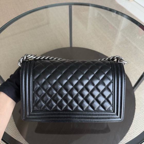 Image 1 of Chanel Boy Medium - Caivar 25CM Quilted Black Ruthenium Silver Hardware