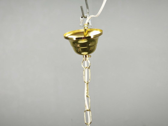 Lámpara colgante de cristal de Murano italiano de los años 70 con diseño de remolino y latón (photo 4 of 11)