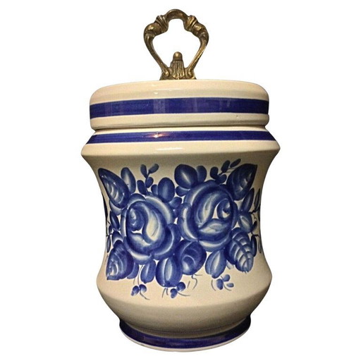 Antique Blue Floral Faience Funeral Urn - Macabo Design, 20th Century - 2Y20