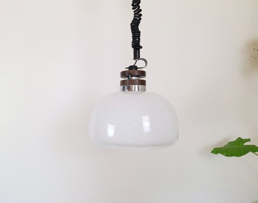 Vintage Opal Glass Pendant Light, Yugoslavia 1970s Hanging Lamp