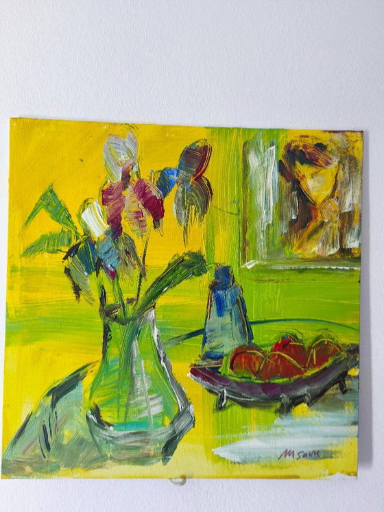 Image 1 of Original Oil Painting – Expressionist Floral Still Life – Signed