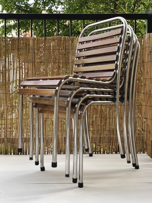 Franse bistrostoelen stapelbaar (set van 4) van chroom en hout