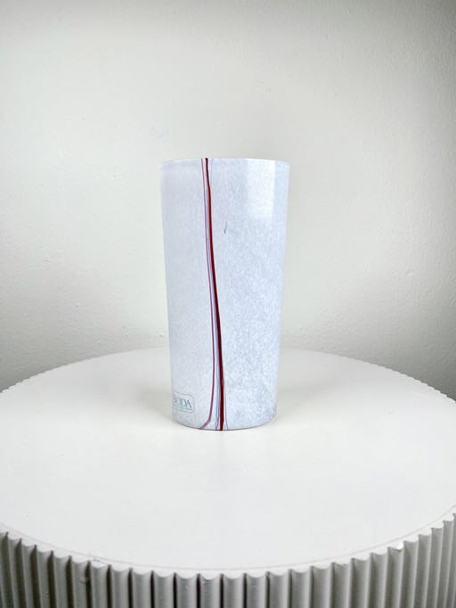 Vintage White Art Glass Vase by Kosta Boda - Bertil Vallien Rainbow Vase - Scandinavian Minimalist MCM Style Home Decor