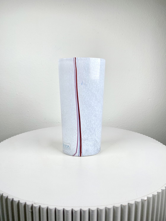 Image 1 of Vintage White Art Glass Vase by Kosta Boda - Bertil Vallien Rainbow Vase - Scandinavian Minimalist MCM Style Home Decor