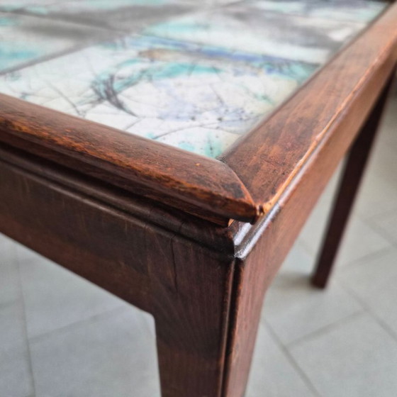 Image 1 of Vintage Scandinavian side table from 1940 by Frits Henningsen in teak and ceramic