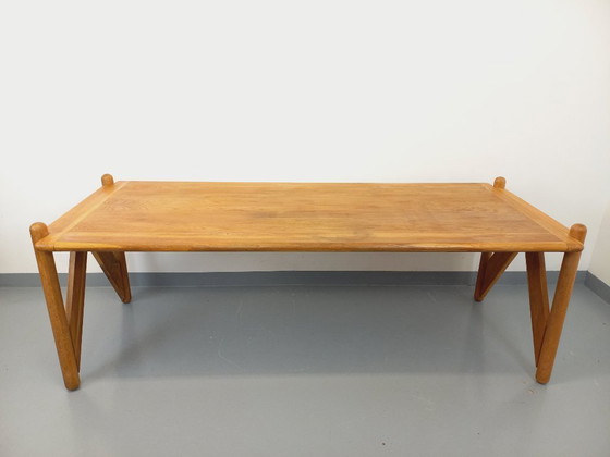 Image 1 of Exceptional suite of a large rectangular table and 4 vintage Brutalist chairs in solid oak from the 60s