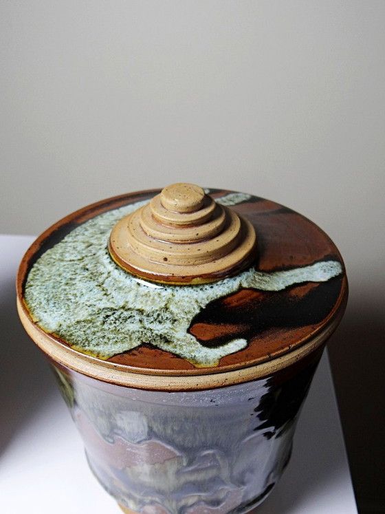 Image 1 of Pair of vintage 80s-90s Japanese-style stoneware pots from Studio Poterie, handcrafted and signed