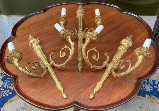 Set van drie kandelaars in Empire-stijl. – wandlampen, Bronze (photo 2 of 6)