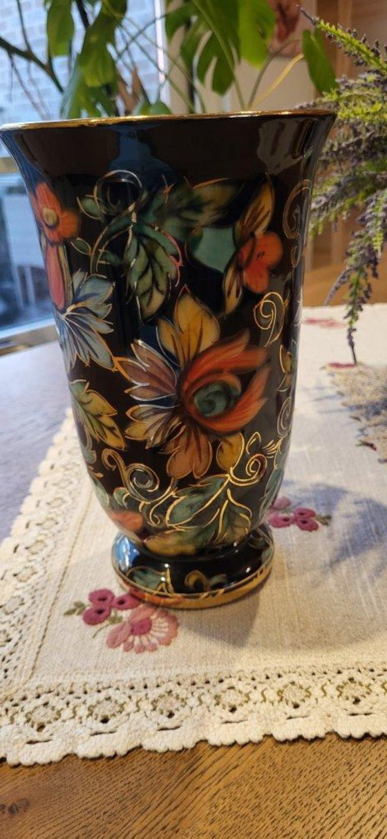 Vintage Vase Hubert Bequet Quaregnon - Hand-Painted with Gold – Ceramic (photo 7 of 15)