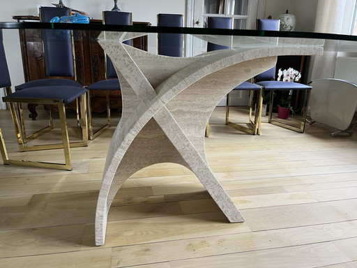 Herakles Glass Dining Table With Foot From Natural Travertine