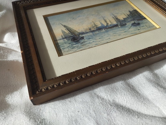 Image 1 of François LETEURTRE, Marine. Framed watercolor.