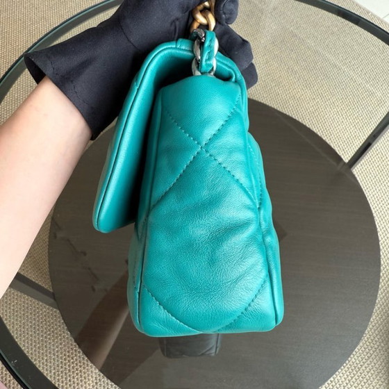 Image 1 of Chanel 19 Bag Small - Quilted Goatskin Green Blue Two-tone Hardware Series 30