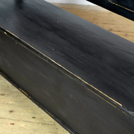 Image 1 of Antieke grenen bank met neerklapbaar blad, jaren 1900