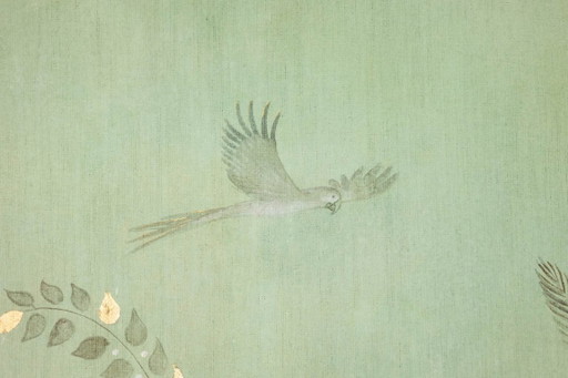 Painted canvas, or decorative panel, Parrots and bird. Contemporary.