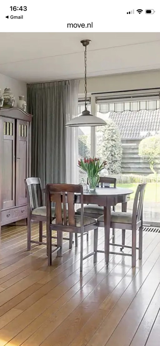 Antique oval table with chairs – eetkamerset, Textile, Wood