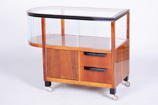 Restored Art Deco Serving Trolley, Walnut, Glass, Repolished, Czech, 1920s – serveerwagens, Metal