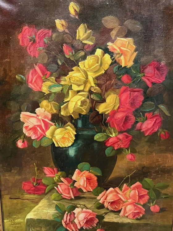 Old still life signed with roses. – Paintings & Drawings, Canvas (photo 3 of 10)