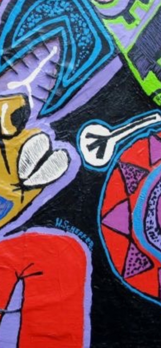 Image 1 of Harold Scheffer " Red Reggae " 70x70 cm.