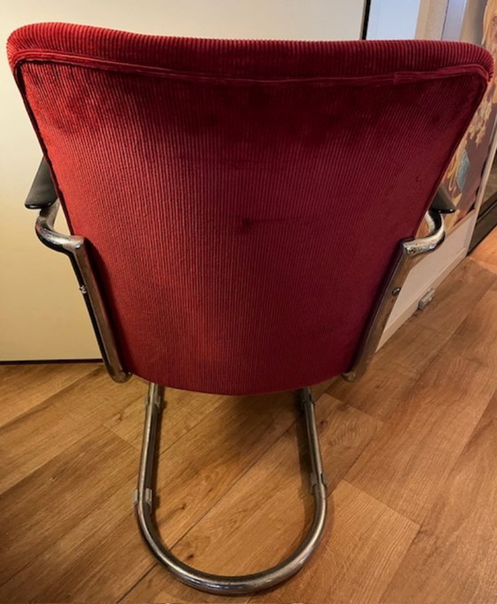 Image 1 of Chaise Gispen 413 R Vintage années 1930 avec tissu côtelé rouge