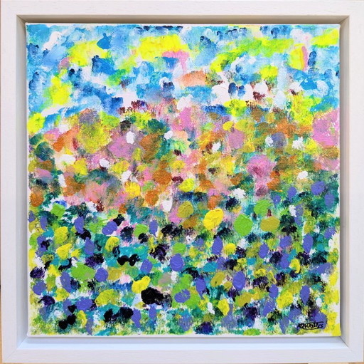BLUEBELL WOOD PAYSAGE IMPRESSIONNISTE TOILE ORIGINALE ENCADRÉE NIGEL WATERS