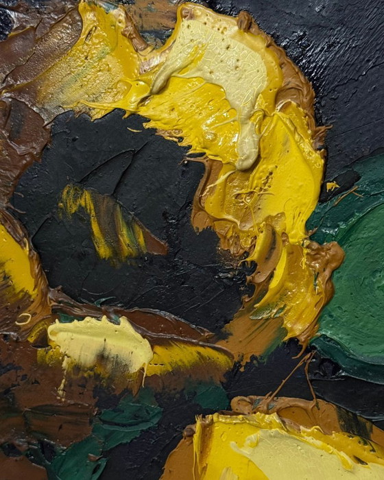 Image 1 of Ausdrucksstarke Sonnenblumen – Skandinavisches Ölgemälde aus der Mitte des 20. Jahrhunderts