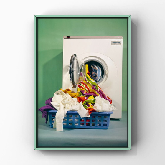 Image 1 of 1x Publicité du milieu du siècle, vers 1965 | Machine à laver sur fond vert