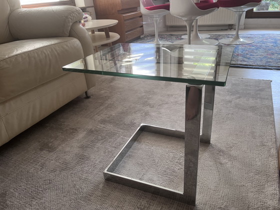 GEBRA Ronald Schmitt „Level 45“ – Space Age / Postmodern Design-Beistelltisch – Beistelltische, Chrome, Glass (photo 5 of 7)