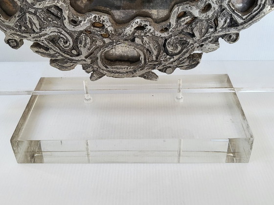 Image 1 of MAGNIFICENT VINTAGE ANTIQUE MIRROR WITH SNAKES ON A PLEXIGLAS BASE, 1970