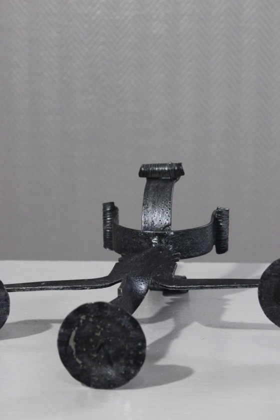 Image 1 of Brutalist design 3-light wrought iron candlestick candelabra, 1950s