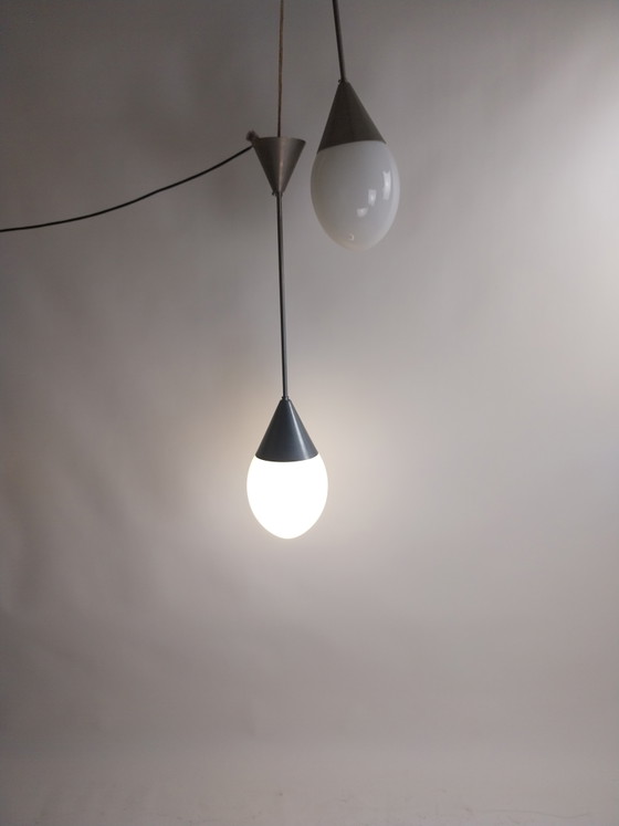 1 x Set Giso Drop Lamps in Opal White 1970s – Pendant lamps, Glass, Metal, Vintage (photo 7 of 8)