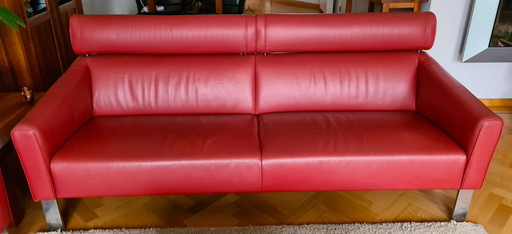 Leolux sofa, red leather, 3-seater.