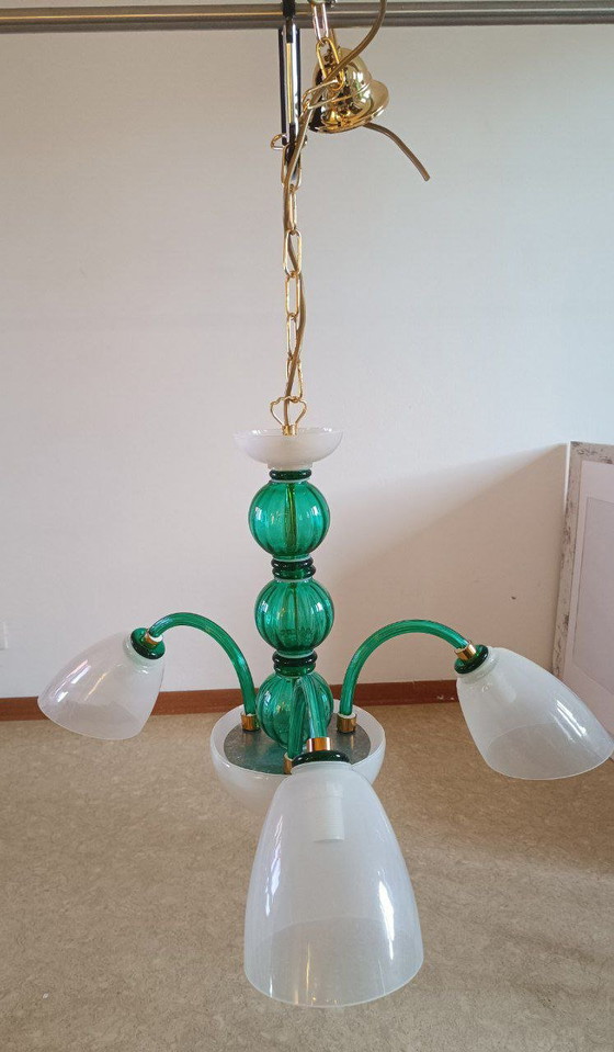 Image 1 of MURANO Sylcom 3-lichts hanglamp in smaragdgroen, in hoogte verstelbaar.