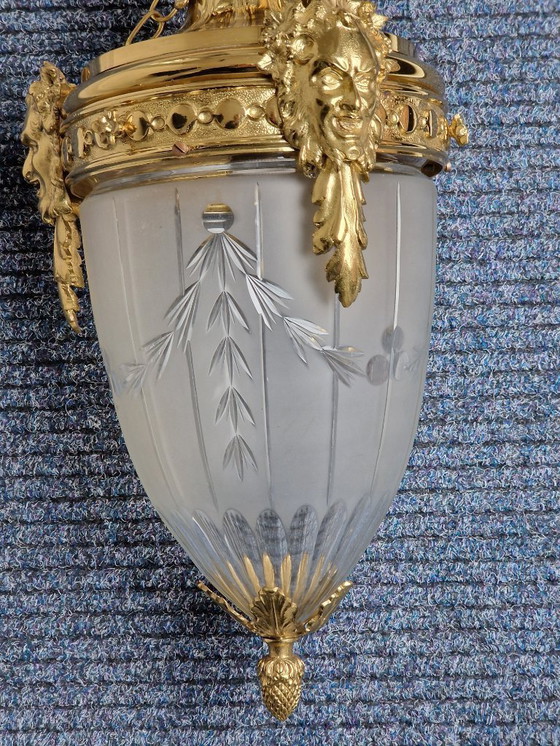 Image 1 of Ceiling lamp - Gilded bronze and glass ceiling lamp Louis XVI.