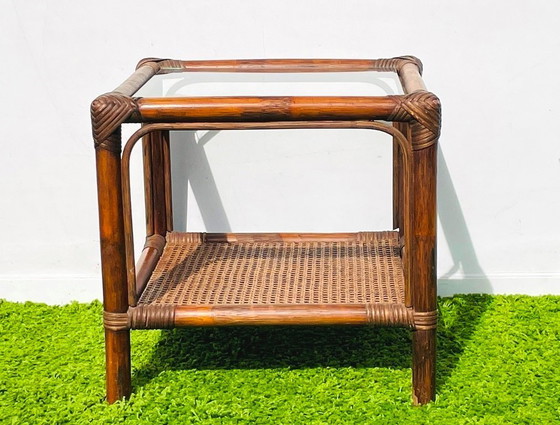 Image 1 of Table d'appoint en bambou ~ Style vintage années 70 ~ Table basse