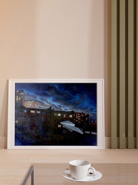 Original Ölgemälde Moderne Kunst Symbolismus Nachtstadt Neujahr – Gemälde & Zeichnungen, Canvas (photo 2 of 7)