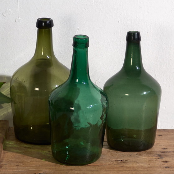 Antique green demijohns (c.1920). Set of 3 pieces #24 – Glass & Decanter, Glass (photo 7 of 9)