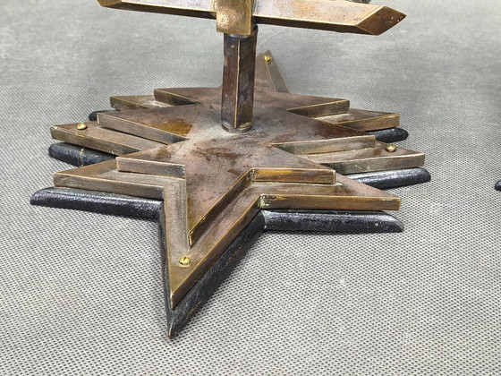 Image 1 of Pair of Czech Cubist Brass Wall Lights, Czechoslovakia, 1920s