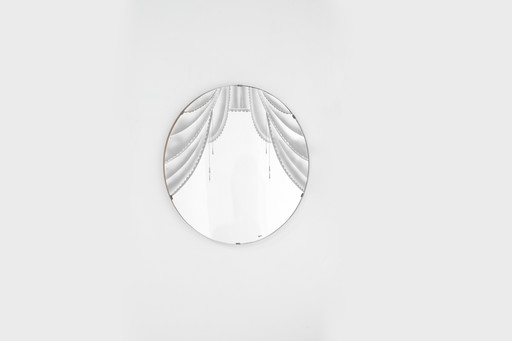 Large Vintage Mirror with Silkscreen, 1950s