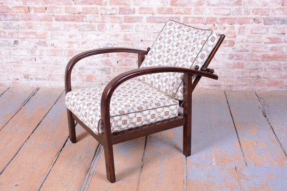 Poltrona Art Déco regolabile restaurata, di Thonet, Faggio, Lucidata, Ceca, anni '20, Poltrone, Tessile, Legno (foto 7 di 15)