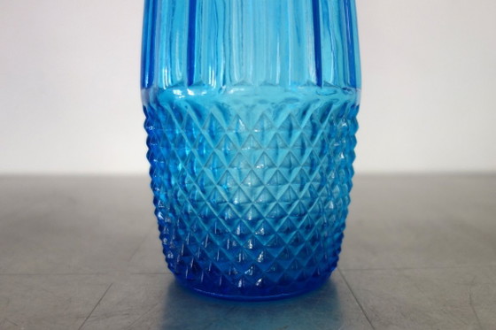 Empoli bottle or decanter with stopper, Italy 1960, Glass & Decanter, Glass, Blue, Vintage (photo 6 of 8)