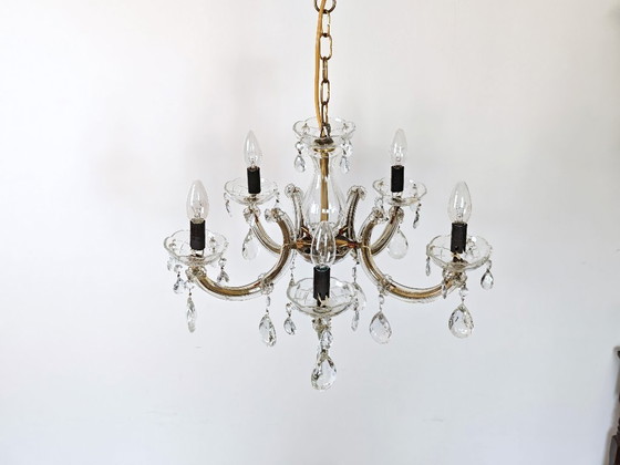 Image 1 of Antique French Chandelier with crystals Drops, 5 lights Baroque style dinning room chandelier