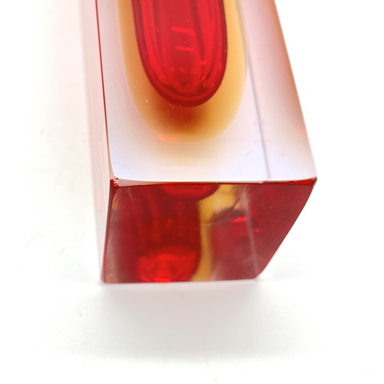 Murano Sommerso Block Vase Red Yellow | Mid Century 60s/70s | Mandruzzato style – Glass (photo 6 of 6)