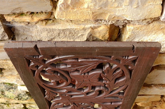Openwork wall panel in carved wood with a plant motif, originating from Sri Lanka, 97x32cm – Wall decoration (photo 3 of 7)