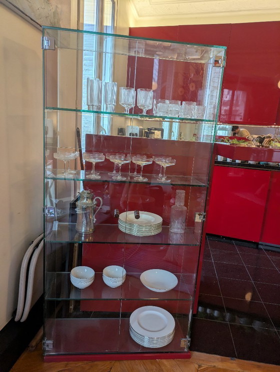 Image 1 of Zeldzame bar- en vitrinekastset - Uniek designstuk - Rood gelakt (Cartier-stijl)