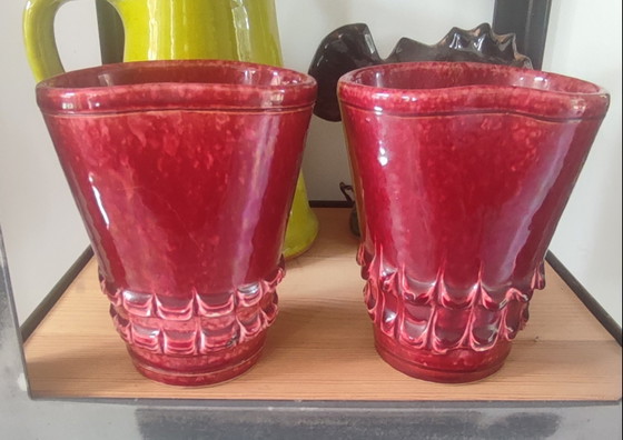Paire de vases Art Déco en céramique rouge sang de bœuf asymétrique – Objets déco, Ceramic (photo 13 of 13)