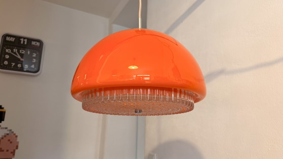 Suspension Peill & Putzler style Space Age – Années 1970 – Orange – Ø 36 cm – Design vintage – Glass, Chrome (photo 5 of 9)
