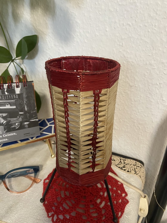 Image 1 of rare retro vintage raffia tripod table lamp tripod boho yes