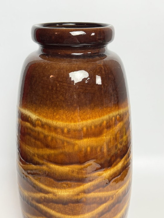 Image 1 of Large High Gloss Enameld Ceramic Golidsh Brown Vase, West-Germany 1960s.