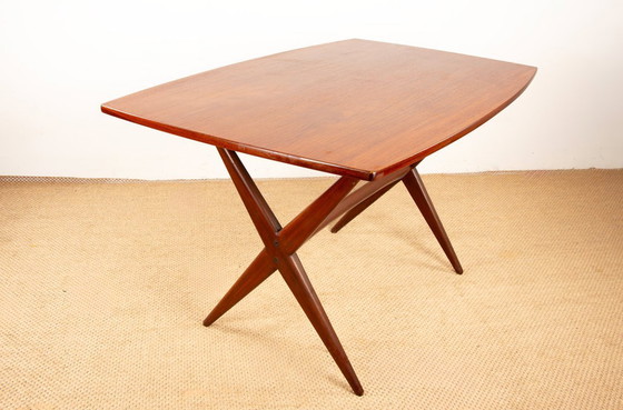 Image 1 of Tavolo scandinavo vintage, alto e basso, in teak di Frederik Kayser per Gustav Bahus, Norvegia, 1960.